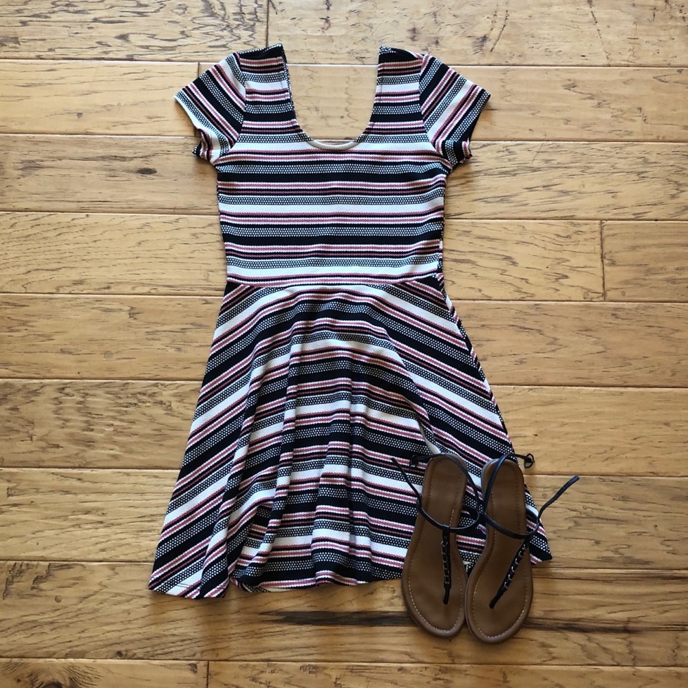 Striped Mini Dress Pink & Black & White
